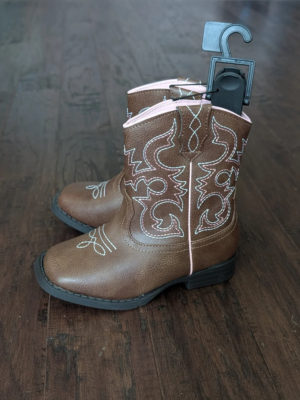 Little Girls Brown Western Cowgirl Boots with Pink/White Stitching - Size 12 - Picture 5 of 11